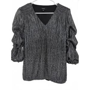 MSK Women's Metallic Mesh Lantern-Sleeve V-Neck Top